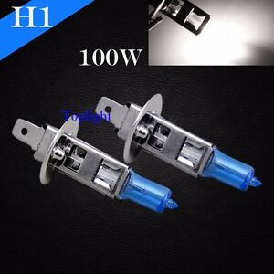 H1-Bright-White-5000K-100w-12v-Xenon-Halogen-Headlight-2x-Light-Bulb-High-Beam