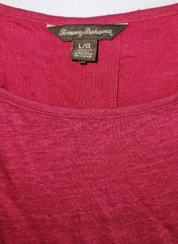 Tommy Bahama Womens 100% Linen Top L Hot Pink Short Sleeve Top Pleated Back - Picture 2 of 4