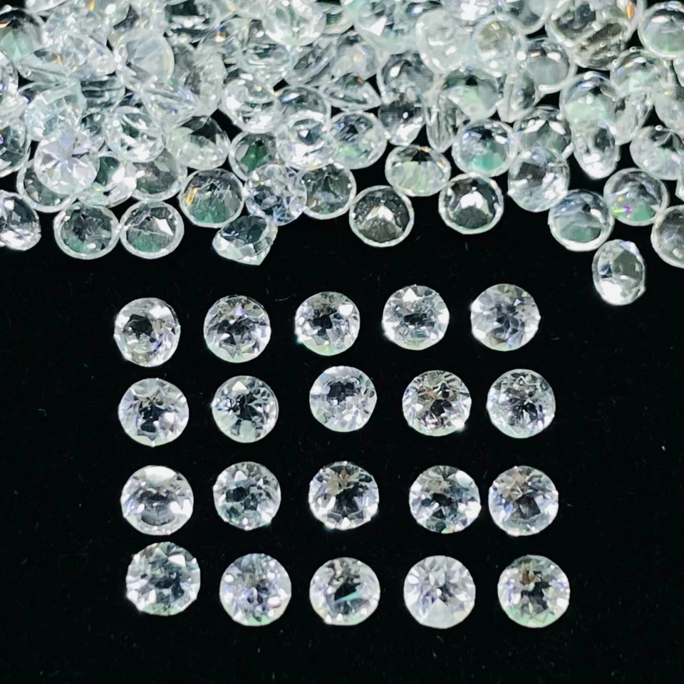 Lote de 50 piedras preciosas sueltas calibradas corte redondo 3 mm topacio blanco natural VVS Foto 3 de 4