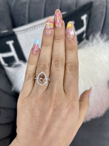 Anillo de compromiso de oro blanco de 14 k para mujer de diamantes... - Imagen 2 de 10