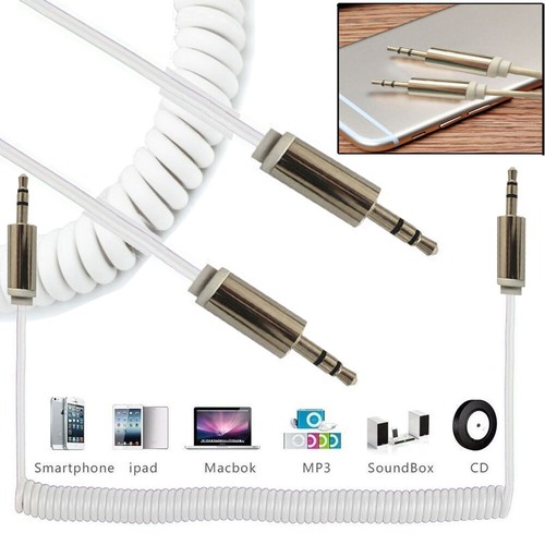 AUX Cable 3.5mm Jack Audio Auxiliary Coiled Lead - Phone Car Headsphone 1m MP3 - Picture 12 of 18