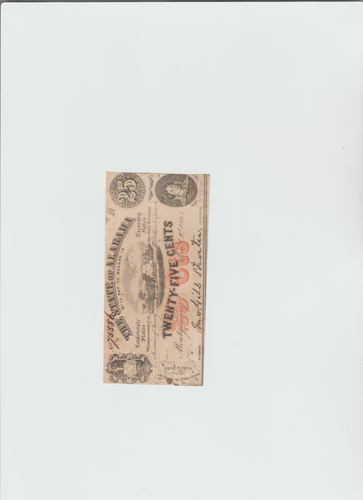 1863 25¢ The State of Alabama Montgomery, AL Obsolete Note Lightly circulated - Picture 3 of 4