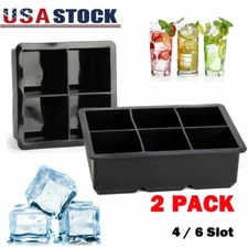 2PACK Ice Maker Large Cube Square Tray Molds Whiskey Ball Cocktails Silicone Big