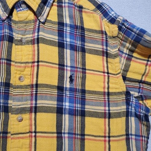 Polo Ralph Lauren Flannel Shirt Mens Large Lined Blue Yellow Plaid VTG Camp Hike - Picture 4 of 11