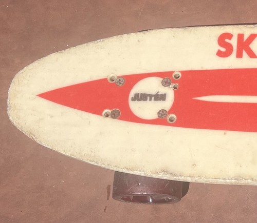 Skateboard retrò vintage Justen anni 70 in fibra di vetro - rosso e bianco - Foto 2 di 16