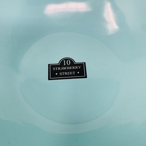 10 Strawberry Street 10.75" Whittier Boat Bowl  Cut-Outs Aqua Blue Oval Serving - Picture 3 of 13