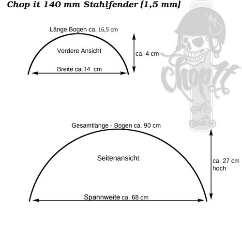Stahlfender 140 mm ribbed gerippt ribbed für Harley Custombike Bobber Chopper - Bild 3 von 3