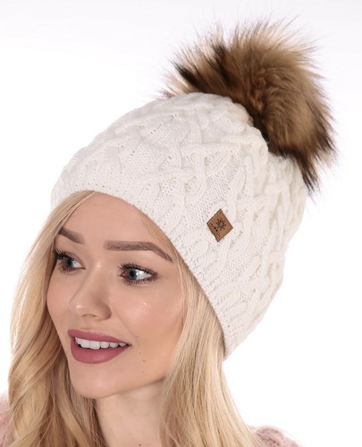 Damen Beanie Schal warm Winter Bommel Kunstfell Bommel wollig Vollfutter kuschelig - Bild 11 von 214