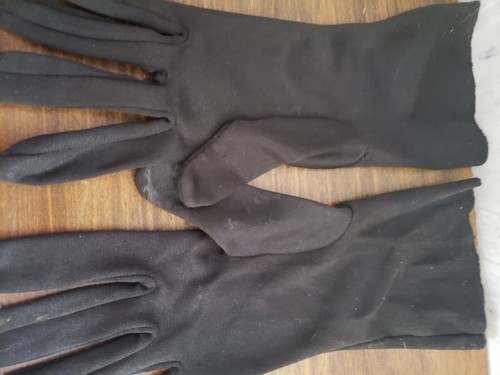 Vintage Black Double Woven Nylon women's Gloves Bracelet Length Medium Stretch - Picture 6 of 6