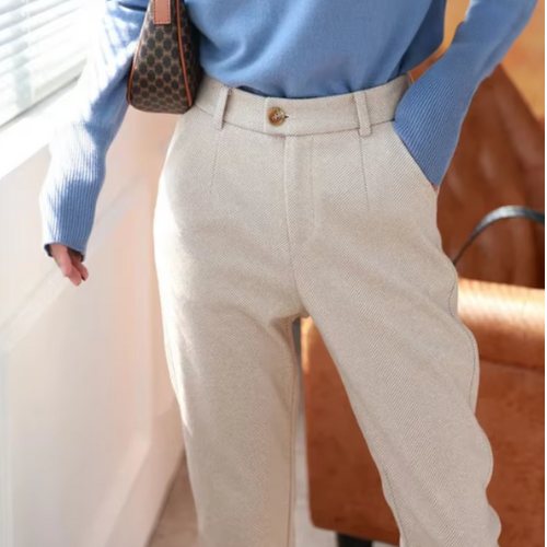 Women's High-Waisted Woolen Harem Pencil Pants – 2024 Autumn/Winter Collection - Picture 38 of 40