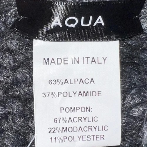 AQUA Bloomingdales Women's Charcoal Black Pom Pom Beanie Chunky Knit Alpaca NWT - Picture 5 of 6
