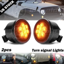 Front Amber LED Turn Signal Lights for Jeep Wrangler JK 2007-2018 (Smoke Lens)