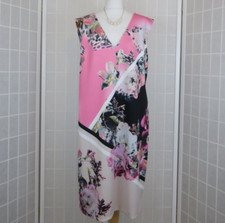 Star by Julien Macdonald Dress Size 22 Pink Black Floral Scuba V Neck Sleeveless