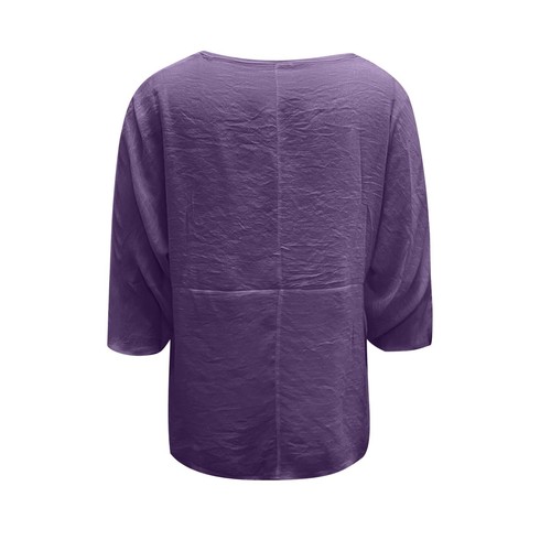 Women's Casual Solid Color Loose Cotton Linen Medium Sleeve Large Size Tops - Bild 19 von 27