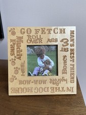 Dog Theme Photo Frame w/Engraved Wood Holds 3.5  x 3.5  Photo Easel Back New