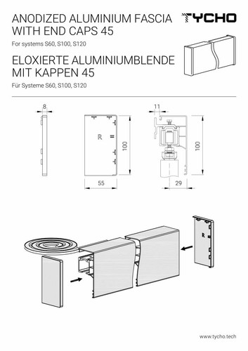 Eloxierte Aluminiumblende mit Kappen 45 mm. 201 cm - Bild 2 von 2