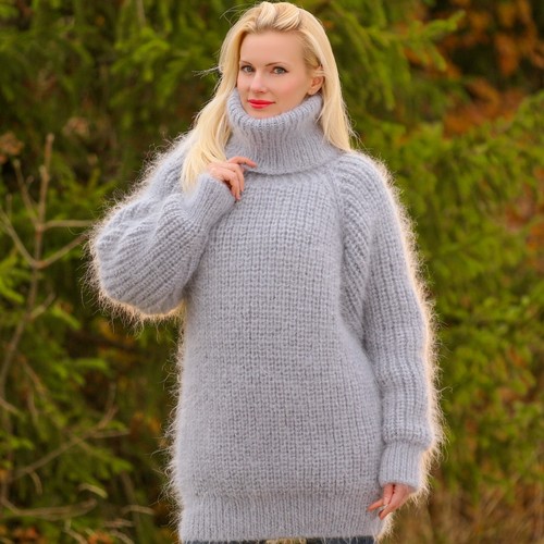 SuperTanya gray fuzzy mohair sweater ribbed pullover, ready to ship, size LARGE - Picture 10 of 11