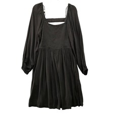 Old Navy Long Sleeve Smocked Dress L Tall LT Black Balloon Sleeve Fit Flare