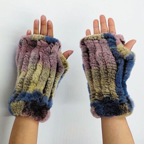 Real Rabbit Fur Knitted Fingerless Elastic Gloves Sleeves Wrist Winter Mittens - Picture 17 of 27