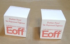 Two 3M 3x3 Post-It Notes Cubes w/Advertising: Alcan, G.E., Eoff Electric Company