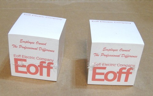 Two 3M 3x3 Post-It Notes Cubes w/Advertising: Alcan, G.E., Eoff Electric Company - Picture 1 of 6