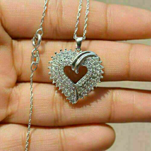 2Ct Round Cut Moissanite Heart Fancy Pendant Free Chain 14k White Gold Plated - Bild 6 von 6