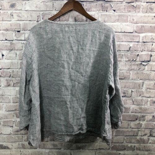 Top lino donna 2G/2X 100% lino rotolo linguetta manica collo scoop Lagenlook - Foto 2 di 9