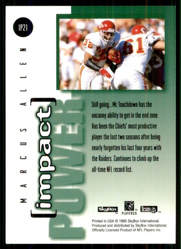 1995 SkyBox Impact Power Marcus Allen Kansas City Chiefs #IP21 - Picture 2 of 2