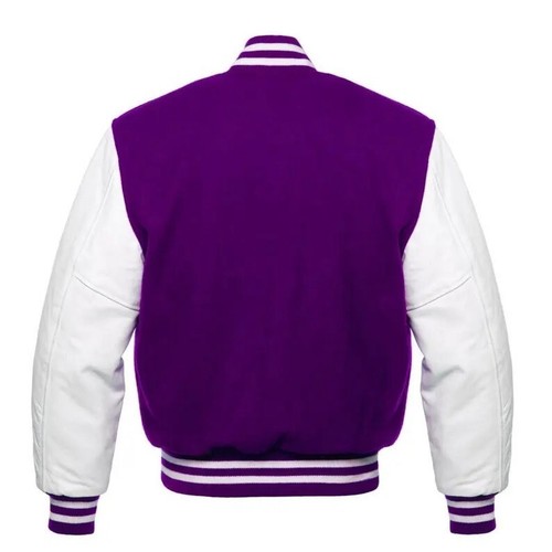 Men's Varsity Bomber Letterman Baseball Jacket Wool Body Genuine Leather Sleeve - Picture 2 of 9
