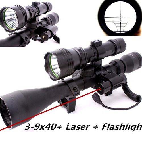 Tactical Riflescope 3-9X40 Optics QQ01 Red Laser Sight Scope/ Flashlight Set - Picture 1 of 6