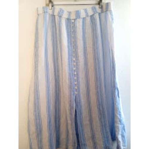 Ann Taylor Loft Blue & White Striped Linen Blend Pull On A-Line Midi Skirt sz XL - Picture 3 of 6