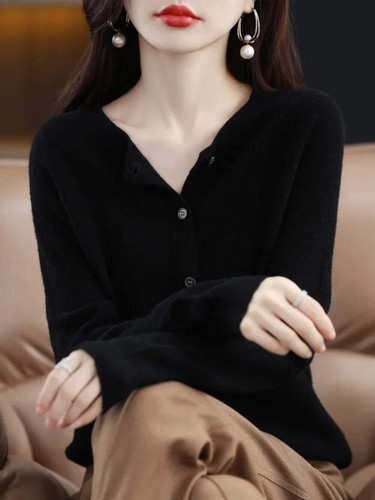 Cardigan manica lunga 100% lana merino maglioni cashmere primavera autunno donna O-Ne - Foto 77 di 81