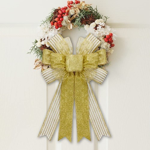 Large Christmas Wreath Bows Christmas Gold Glitter Ribbon Bows for Wreaths - ... - Picture 4 of 6