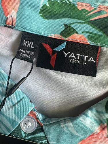 Yatta Golf Mens Sz XXL  Polo Shirt Tropical Pau Hana Flamingo Pattern New - Imagen 11 de 13
