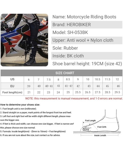 HEROBIKER Motorcycle Combat Boots Racing Hiking Outdoor Mid Ankle Shoes, Size 40 - Picture 12 of 12