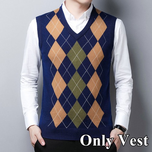 Men Sweater Vest Golf Knitted Tank Top V-Neck Sleeveless Pullover Casual D - Picture 9 of 13