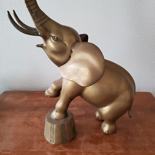 Vintage Brass Elephant Statue Figurine Trunk Up on Drum Large Heavy 18.75x12x8" - Picture 6 of 11