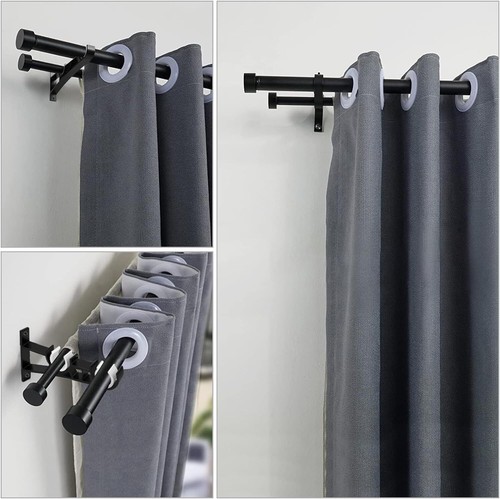 Double Curtain Rod Brackets Black 3 Pack Heavy Duty For 1 Inch Rods - Picture 7 of 7