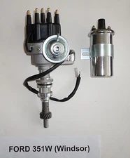 FORD 351W (WINDSOR) BLACK Small Cap HEI Distributor + Chrome 45,000 Volt Coil 