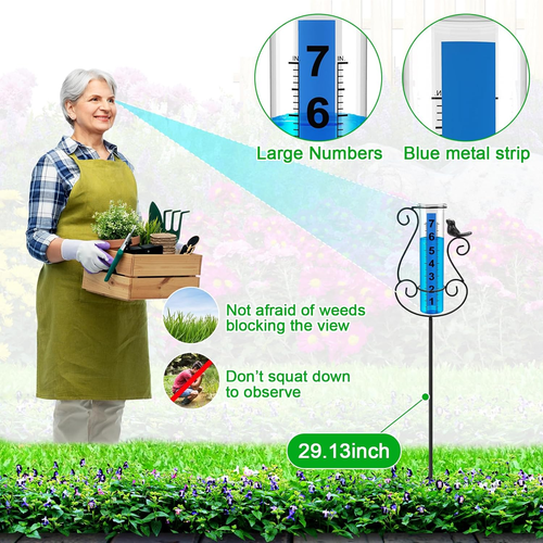 Rain Gauge Outdoor Best Rated 7" Capacity Large Rain Gauges with Metal Stake Gla - Picture 5 of 12