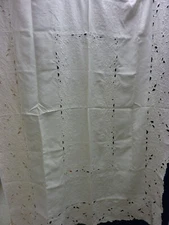 VINTAGE ECRU LINEN CUTWORK TABLECLOTH 50” x 66”