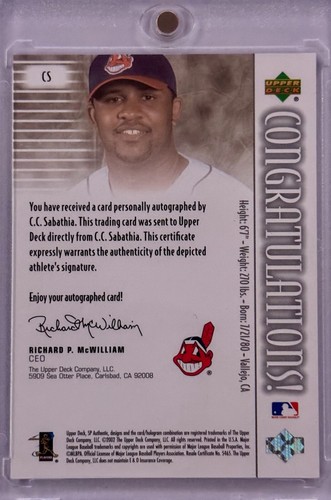 2002 Upper Deck CC Sabathia On-Card Auto 151/442 SP Chirography #CS HOF - Picture 2 of 2