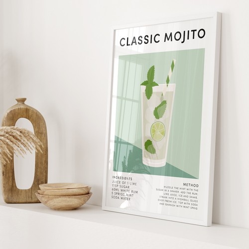 Póster clásico mojito estampado de cóctel cocina arte de pared hogar bar decoración comedor - Imagen 24 de 59