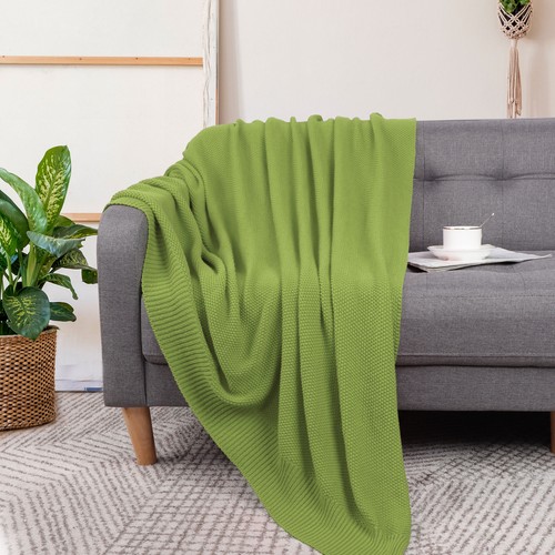 Soft Warm 100% Cotton Knitted Throw Blanket Home Decor Green 50" x 70" - Picture 2 of 12