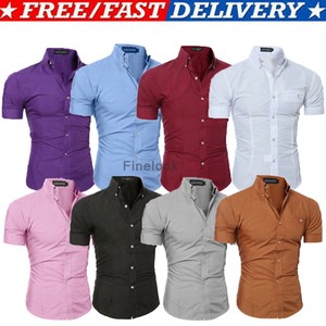 Luxury-Men-039-s-Slim-Fit-Shirt-Short-Sleeve-Stylish-Formal-Casual-T-shirt-Tops