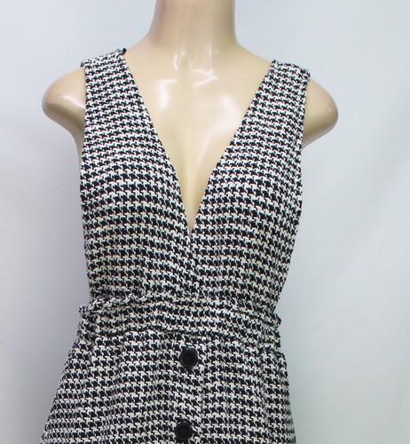 Zara Jumper Dress Sleeveless Short Tweed Fringe Pinafore Black/White Size S - Picture 3 of 7