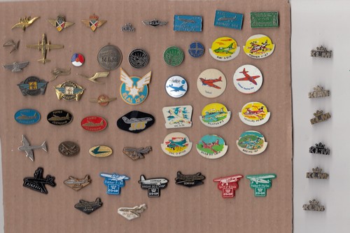 Lote de trabajo vintage de insignias con logotipo de aerolínea años 60 KLM Lufthansa Qantas Sabena SAS