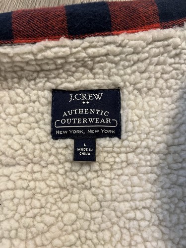 J Crew Red Blue Plaid Check Flannel Jacket Sherpa Lined Large Buffalo Fleece - Picture 3 of 6