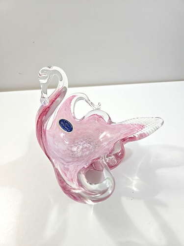 Murano Lavorazione Italian Art Glass Pink Swirl Swan Candle Holder Italy - Picture 5 of 11