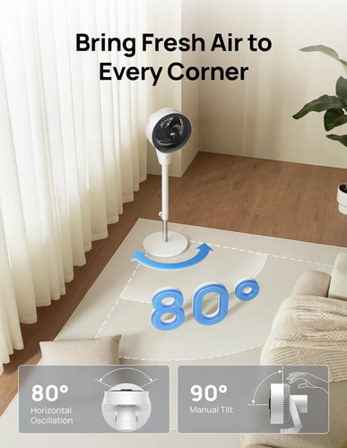 Dreo Fan for Bedroom, 80° Oscillating Standing Fan 25dB Quiet 80ft Remote White - Picture 5 of 11